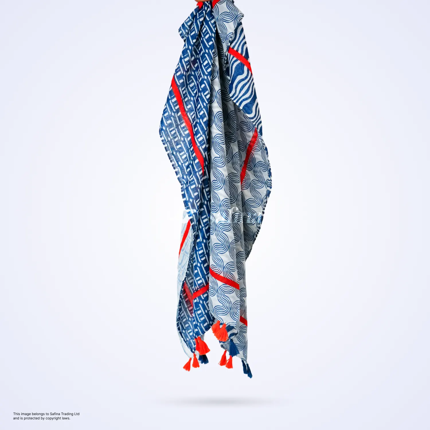 Navy leaf printed cotton scarf - Image 2