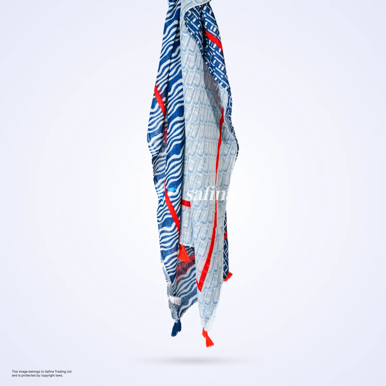 Navy leaf printed cotton scarf - Image 3