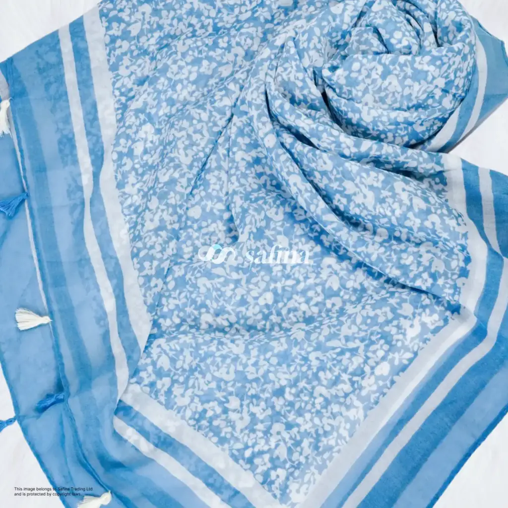 Sky blue floral cotton headscarf