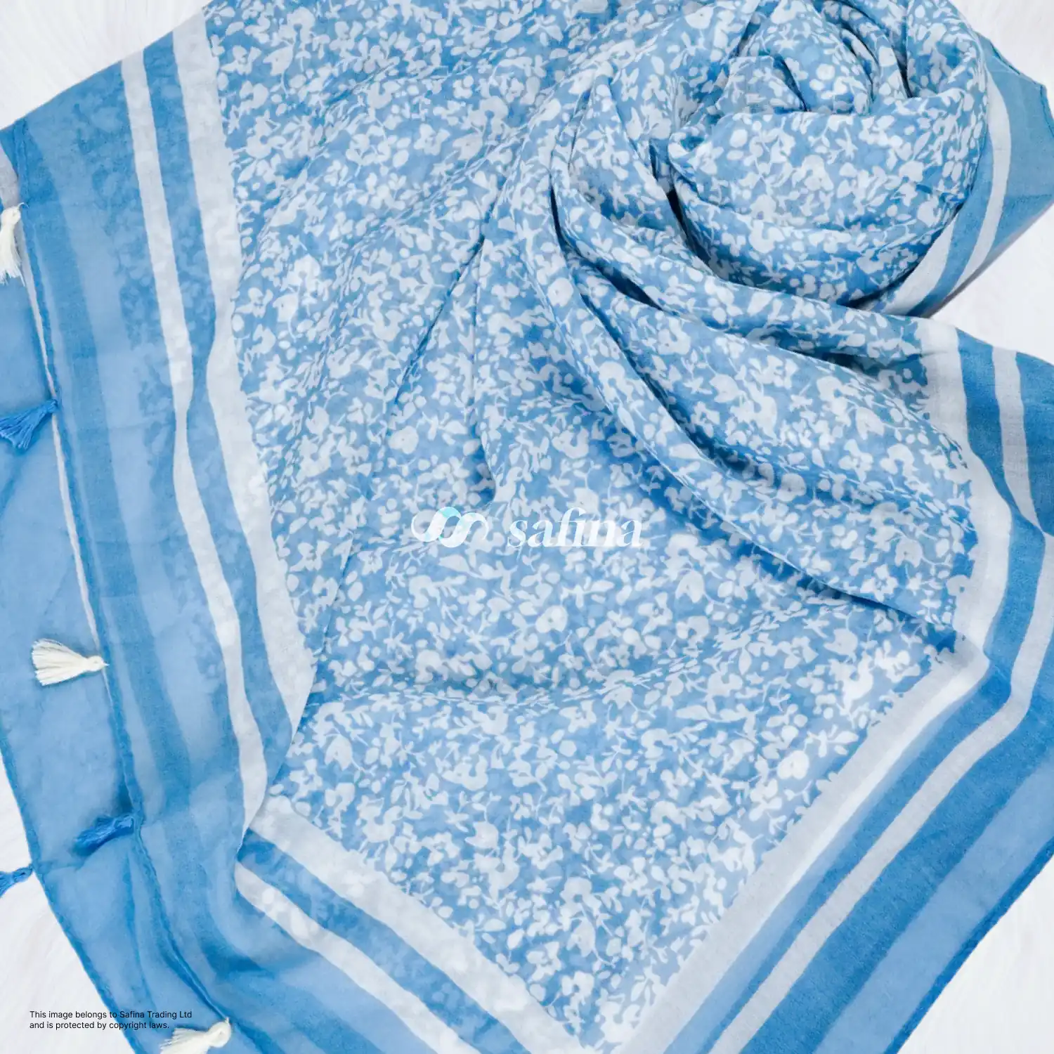 Sky blue floral cotton headscarf