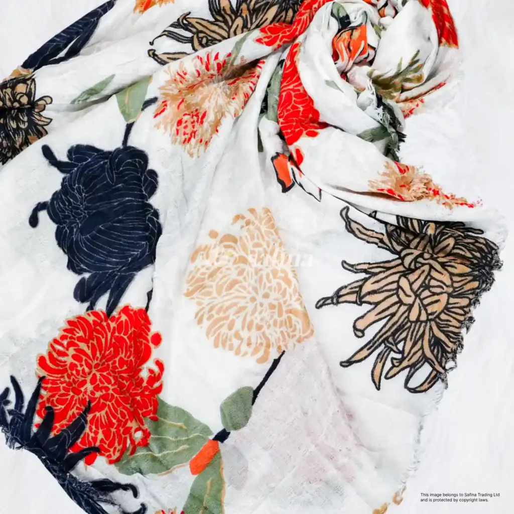 White printed silk-like scarf