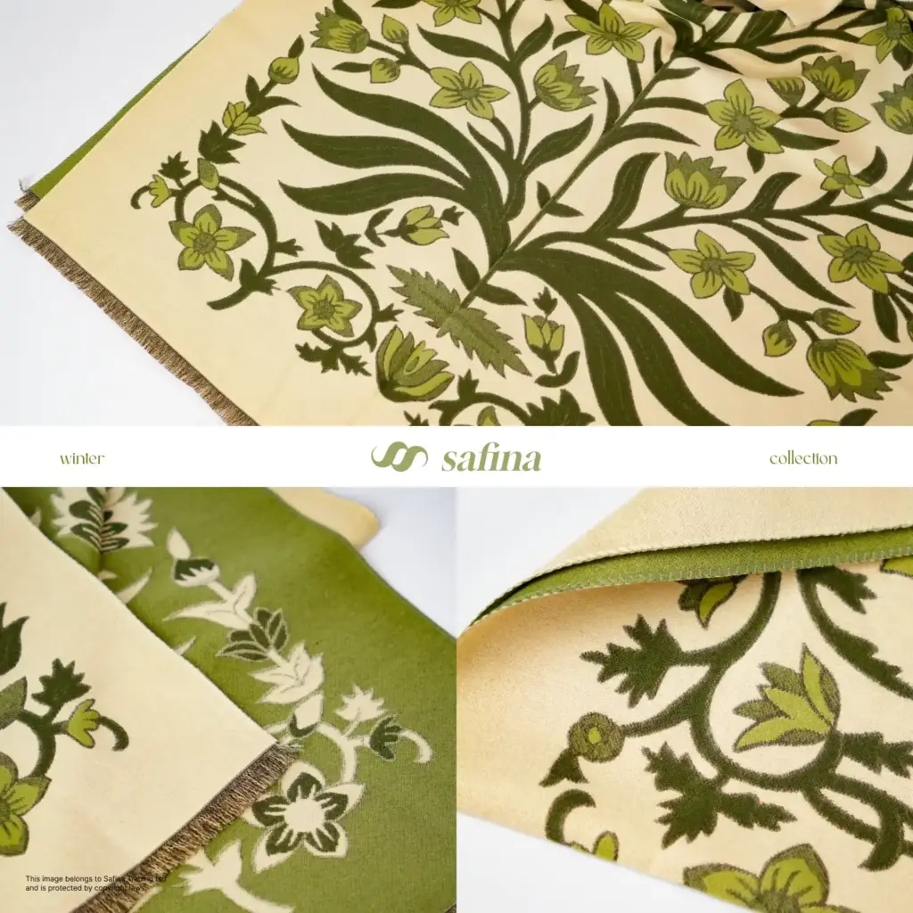 Olive & Cream Botanical Shawl