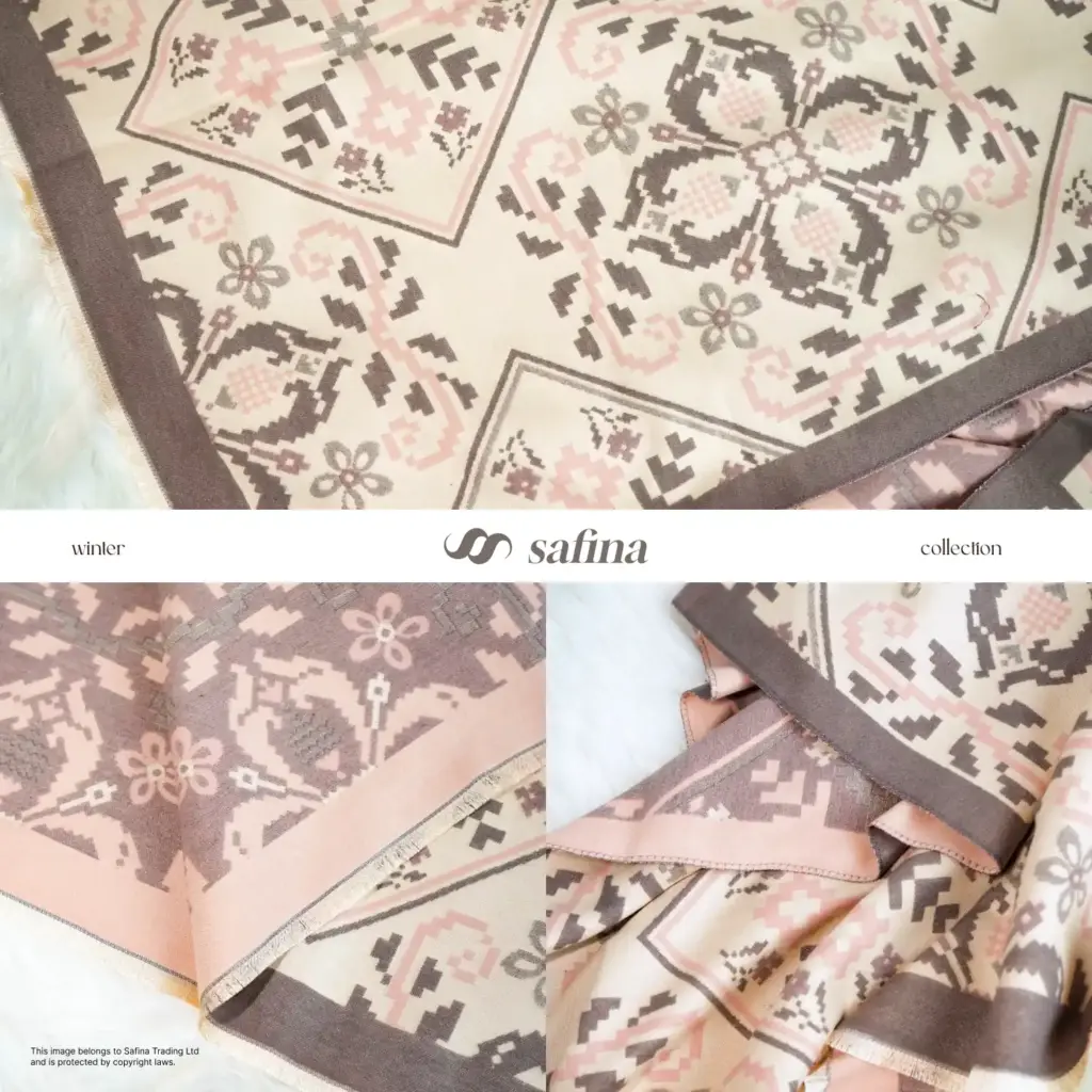 Cream Folk Pattern Shawl